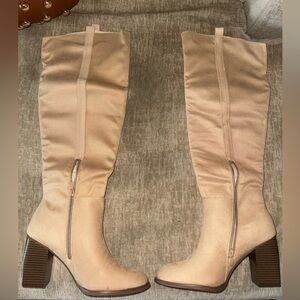 Tall Women's Knee-High Block Heel Boots in Beige